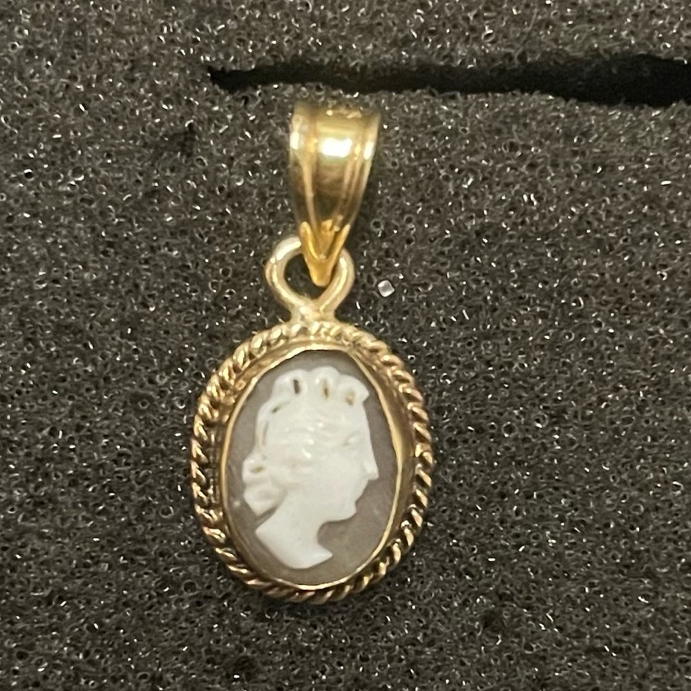 Antique Art Deco Era 14K Gold Carnelian Shell Portrait Cameo Brooch Pendant!!🌟✨💎
